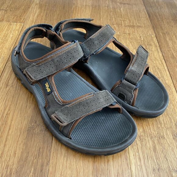 Teva Sandals Shoes Mens 10 Brown Gray Suede Adjustable Strap Outdoor Hiking - Picture 1 of 8